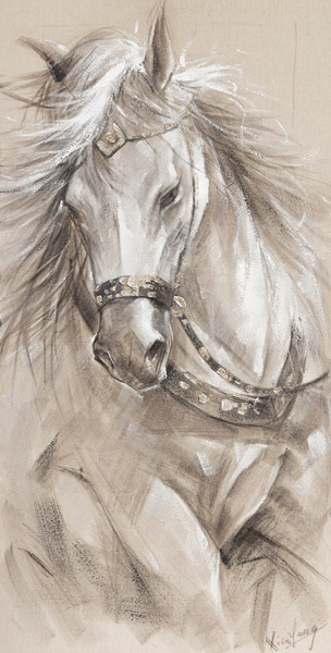 PXYW597 Wall décor art oil on canvas livestock horse brown white tones